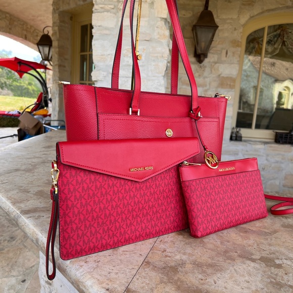 Michael Kors Maisie Large 3 in 1 tote handbag flame red - Picture 2 of 14